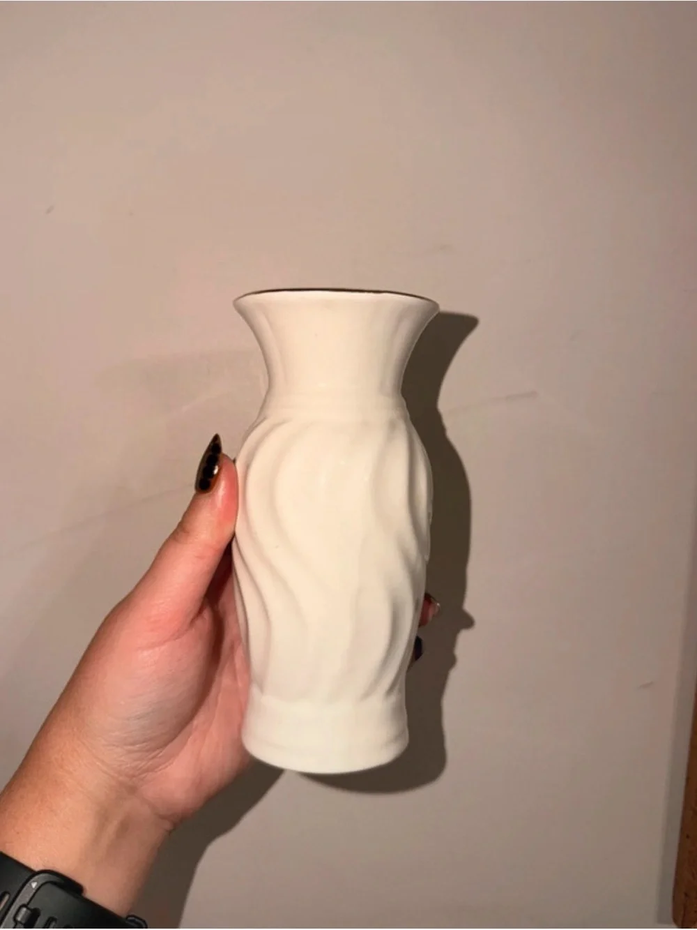 White Porcelain Floral Vase with Pink & Green Accent